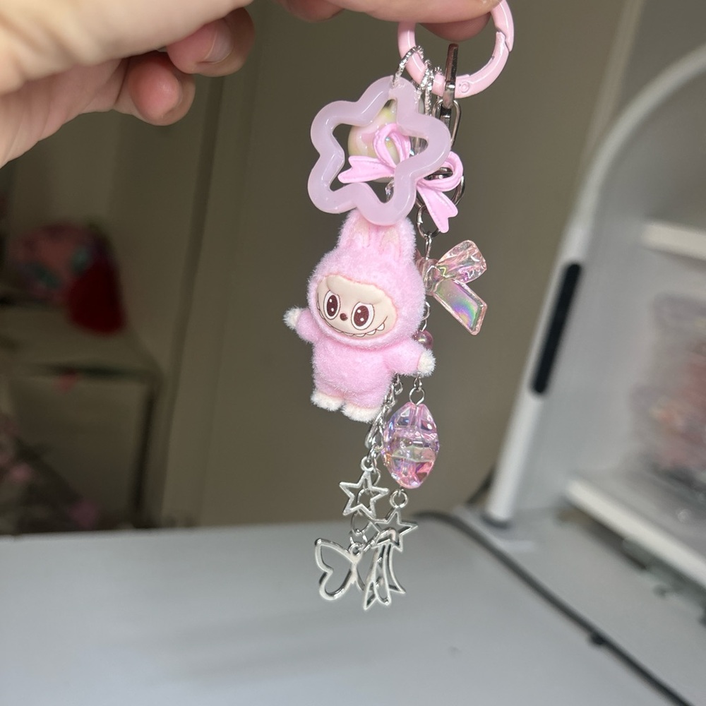 Pink Star Keychain with Plush Charm